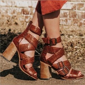 Freebird Tanica Brown Gladiator Heels with Buckles In Cognac Size 7